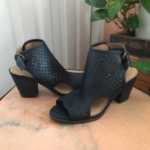 Perforated Leather Peep-Toe Booties